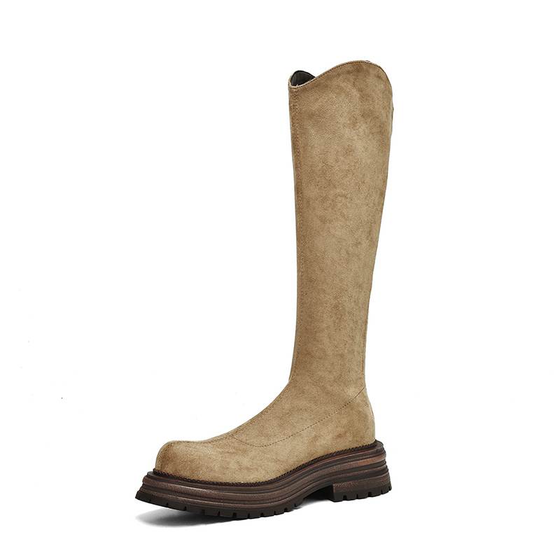 Krazing Pot Flock Autumn Winter Shoes Thick Med Heels Flat Platform Size 43 Modern Boots Stretch Knee Boots