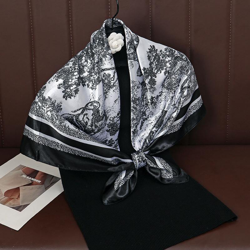 Animal Sketch Print Silk Scarf Scarf High Sense 91 Satin Fashion Decorative Scarf Headscarf Wholesale