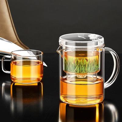 Hitzebeständige Glas-Teekanne mit Filtertrennung Glasfilter Fair Cup mit Griff Kurzer Ausguss Klare Teekanne Teegeschirr