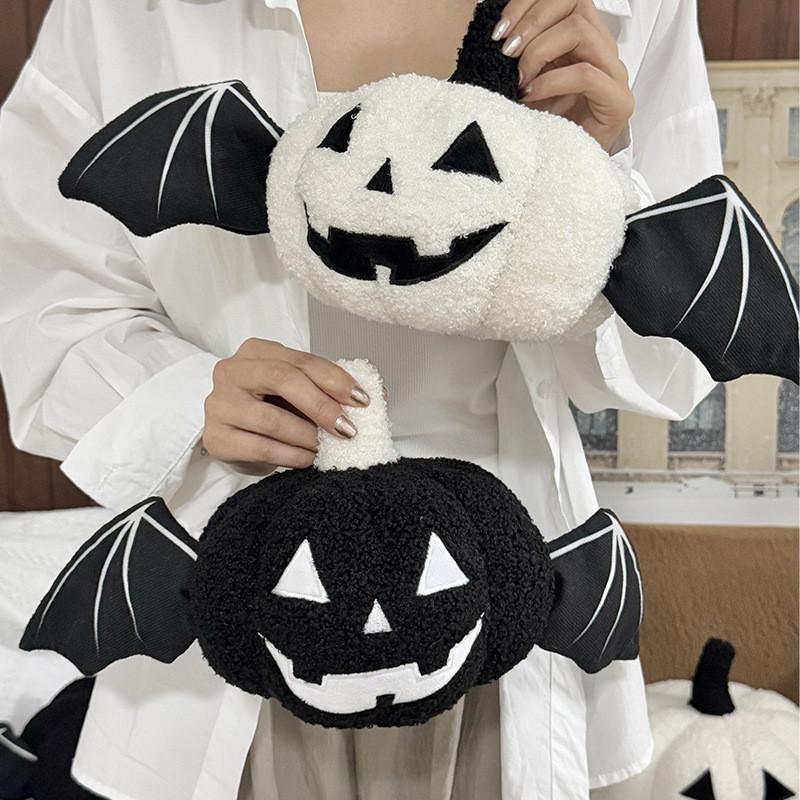 Classic Plush Pumpkin Cushion With Embroidered Design For Halloween Decor And Lounge Use