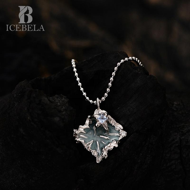 ICEBELA S925 Sterling Silver Korean Fashion Irregular Diamond Pleated Necklace Women's Short Bead Drop Glaze Necklace