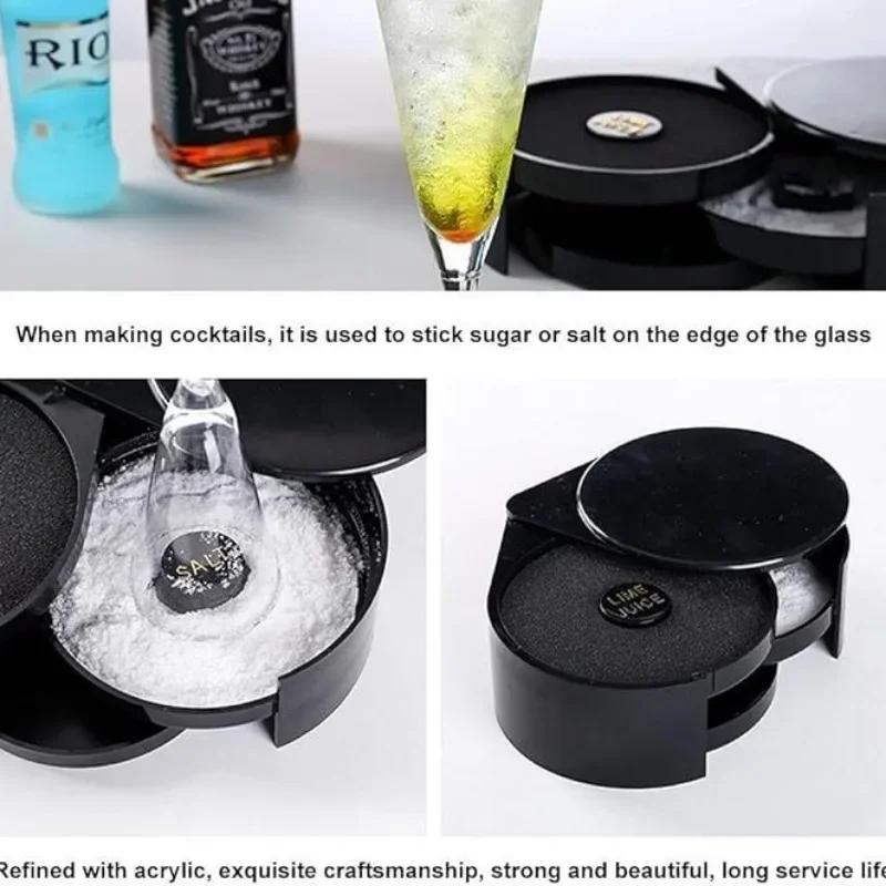 3 Tier Rotating Salt Rimmer Box Mixing Salt Sugar Rim Box Juice Cocktail Seasoning Rimmers Bartender Tool Bar Accessories