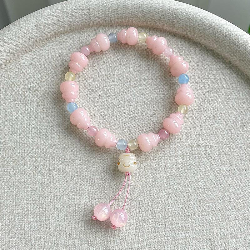 

Cherry Blossom Pink Gourd Bodhi Bead Double Circle Fresh Design Women s Buddha Bead Bracelet Accessory
