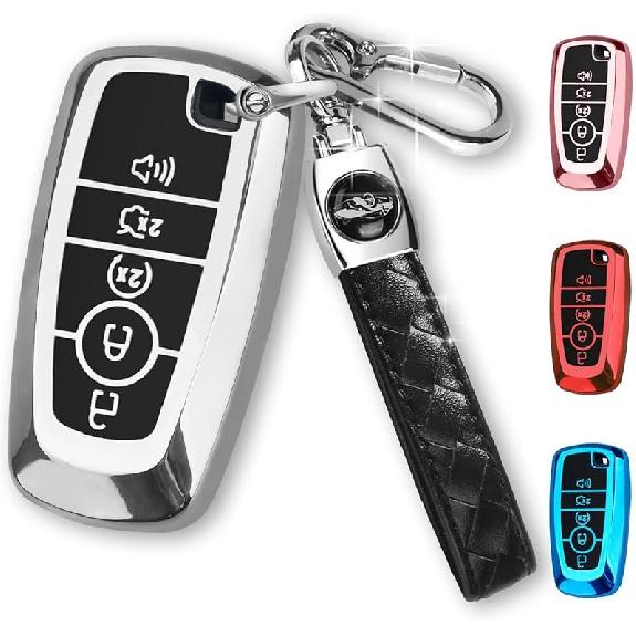 For Ford Key Fob Cover With Keychain,Car Key Case Shell Protector Holder 5 Buttons For Ford Explorer Fusion Escape Edge Expedition Mustang F150 F250
