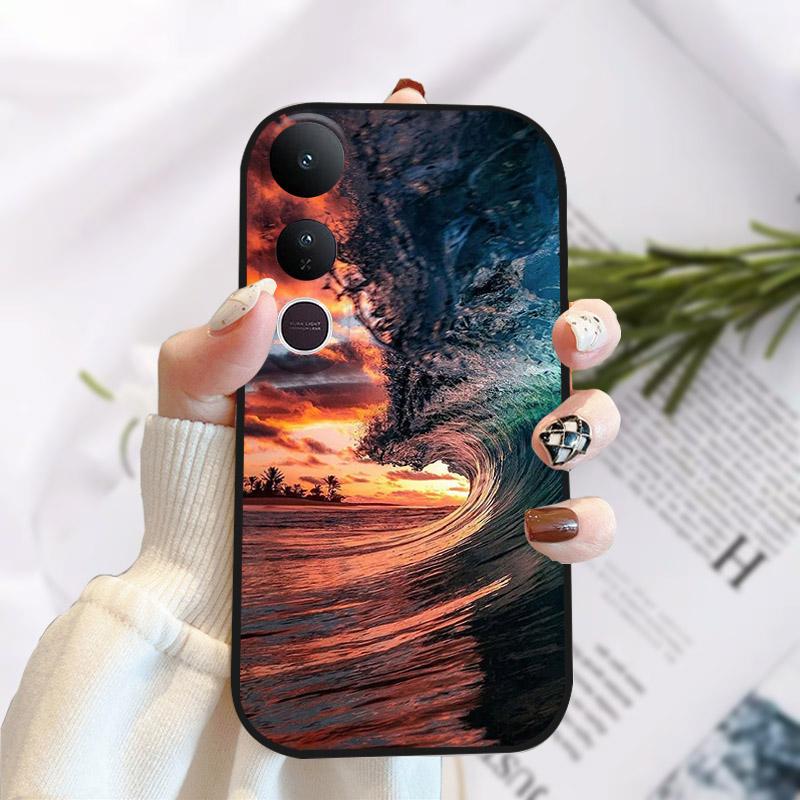 For Vivo V50 Lite 5G Case Fashion Luxury Printed Black Matte Soft TPU Silicone Bumper Cover For Vivo V50Lite 4G Phone Case Funda