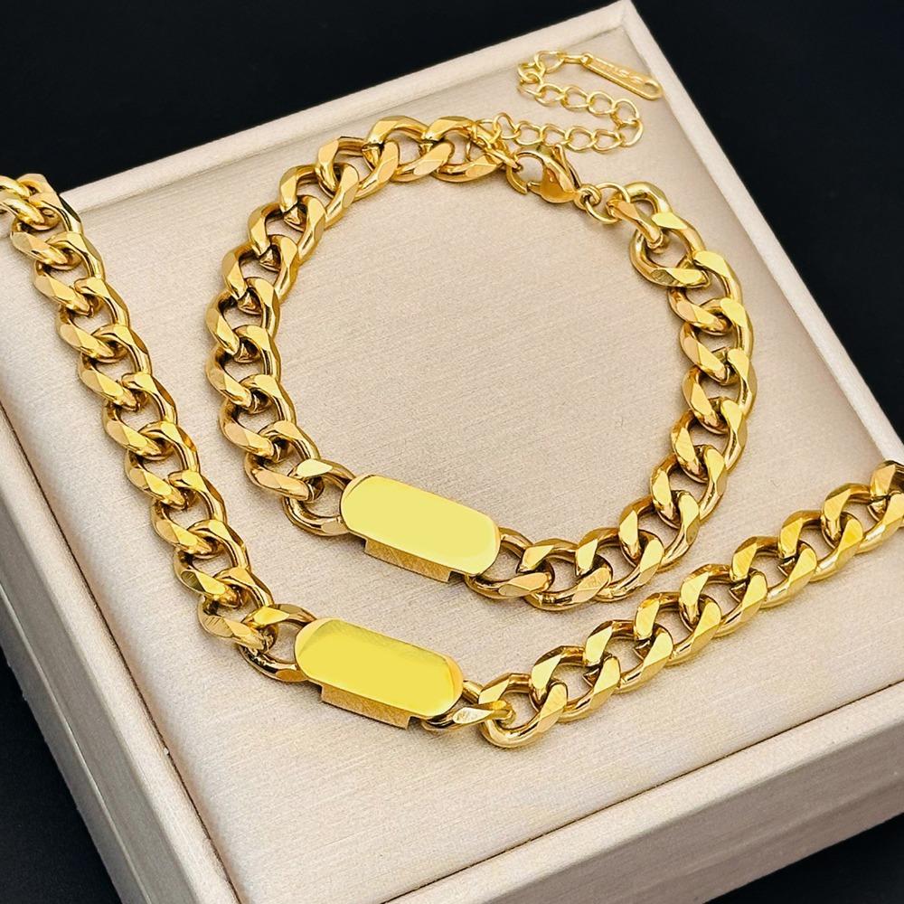Solid Color Hip Hop Chain Necklace Cuban Punk Necklace Bracelet Titanium Steel Necklace Women Men