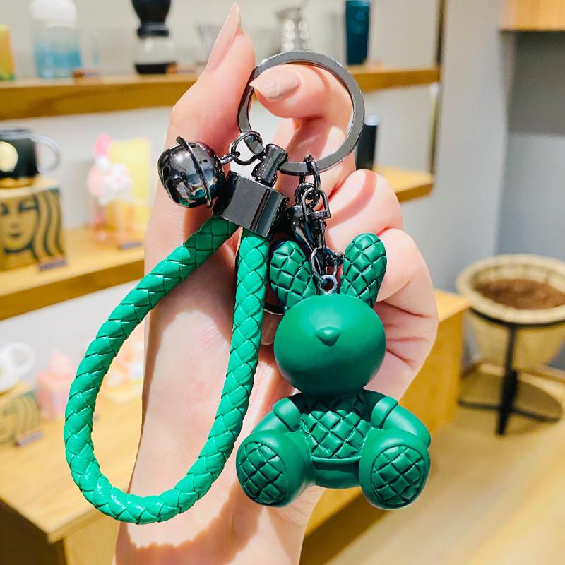 Cute Plaid Sitting Bunny Keychain Resin Material For Birthday And Party Gifts