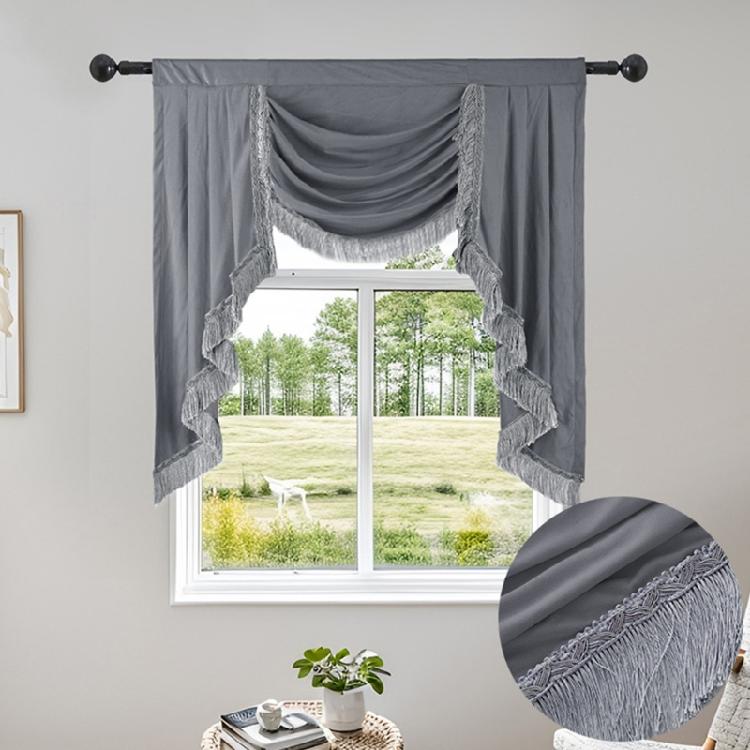 Soundproof Blackouts Valance With Decorative Tasseled Border Rippled Texture Flame Retardant Drapes