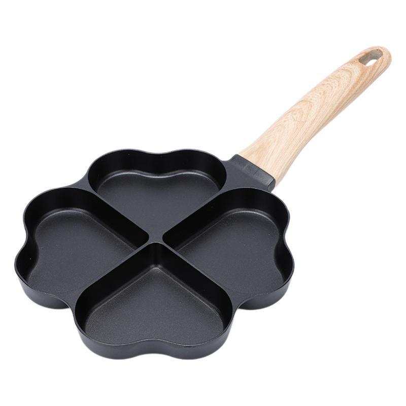 Heart-shaped Non-stick Maifan Stone Breakfast Pan with Four Holes for Eggs, Dumplings, and Hamburgers