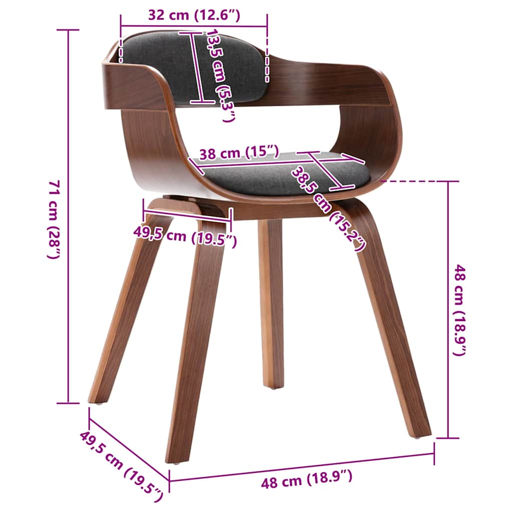 Dining Chair Dark Grey Bentwood Frame and Fabric