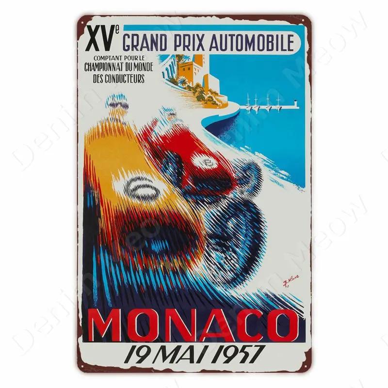 Monaco Grand Prix Vintage Metal Sign, Car Racing Tin Plaque, Motorcycle Retro Poster For Bar, Man Cave, Home, Autos Wall Decor