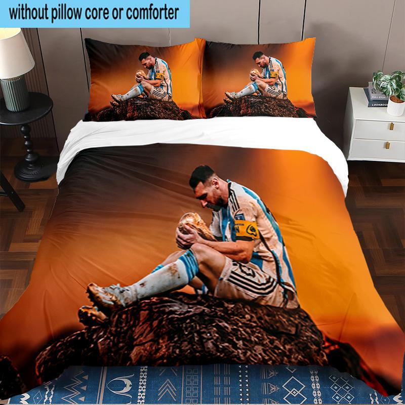 3PCS Messi Celebration Moment Printed Bedding Set, Includes A Duvet Cover and Two Pillowcases for Bedroom, Suitable for All Seasons