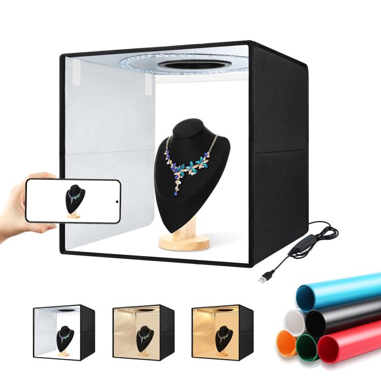 

40cm Folding Portable Ring Light USB Photo Lighting Studio Shooting Tent Box with 6 x Color PVC Backdrops, Size: 40cm x 40cm x 40cm