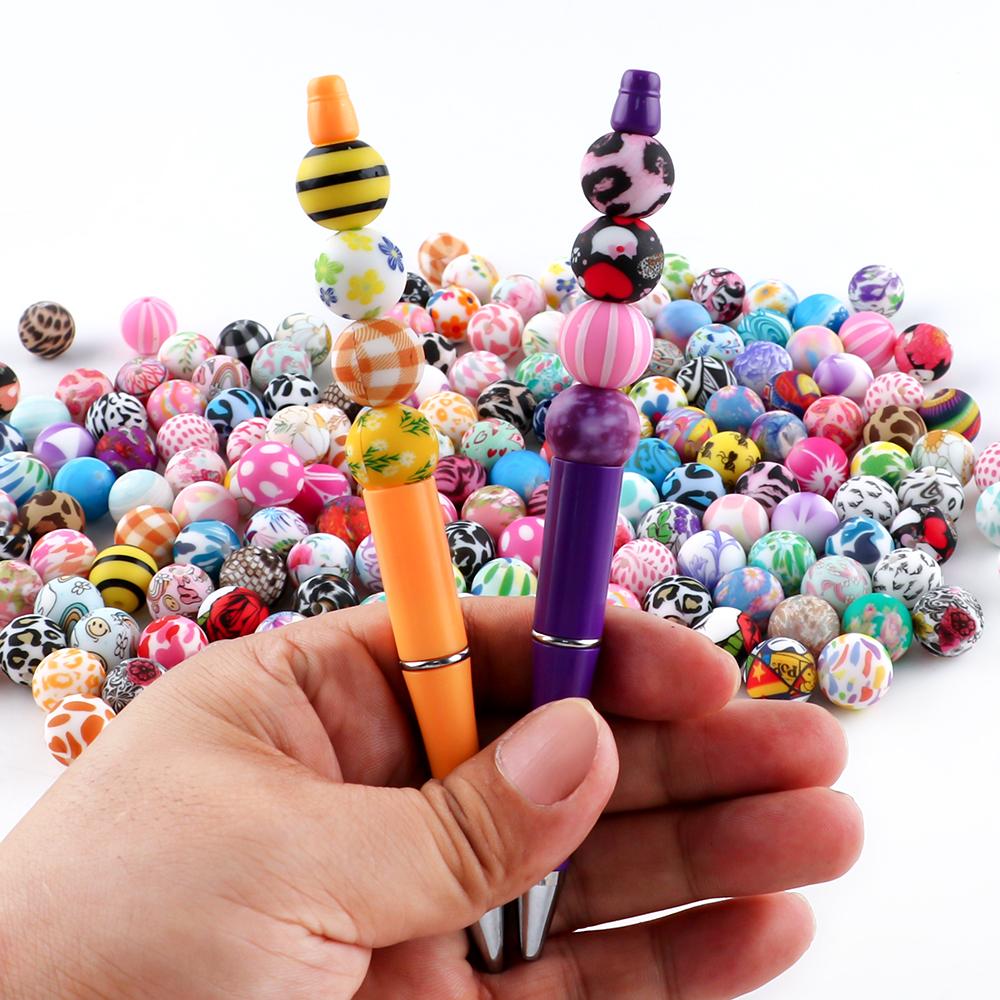 20Pcs/Bag 15MM Printed Silicone Beads Mixed For DIY Jewelry, Bracelets, Keychains, Etc