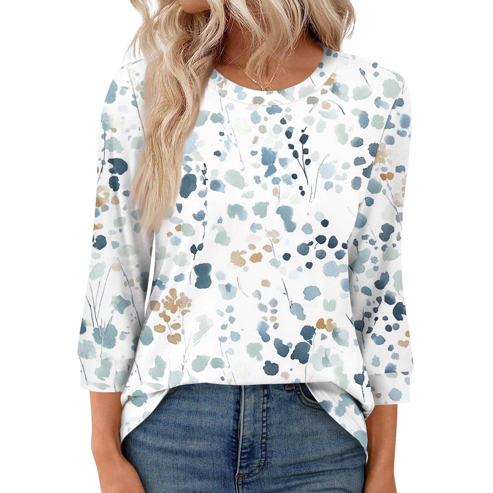 

Женская модная повседневная свободная футболка с круглым вырезом и рукавами 3/4 с принтом, женский топ S циан