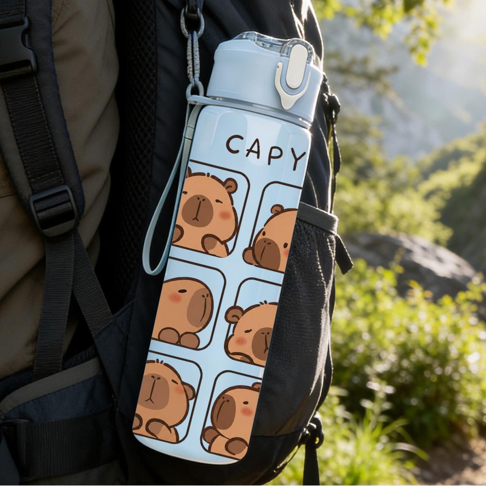 1 PZ Berretto a Rete Layout Gruppo Capibara 750ml Bottiglia d'Acqua in Plastica Colorata Tappo Flip a Cannuccia Anti-perdita Per Sport Ufficio Uso Domestico