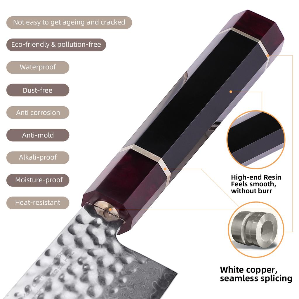 FINDKING 7.4 Inch Santoku Knife 67-layers Damascus Steel 9Cr18MoV Blade Chef Cleaver Slicing Japanese Kitchen Knife Resin Handle