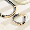 Neues Schwarz Metallrohr Geflochtenes Seil Dickes Doppelstrang Armband Set Doppellagig Hip-Hop Stil Schmuck Geschenke