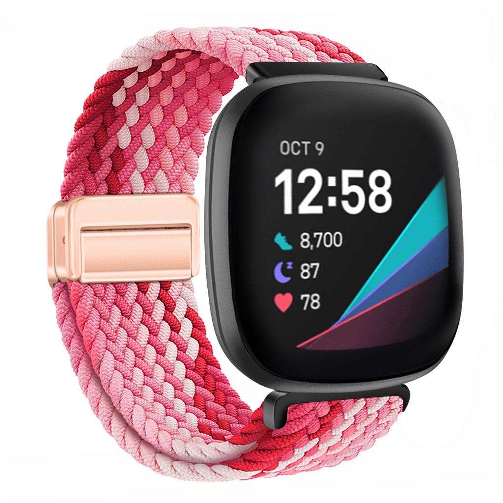 Nylon Braided Loop Strap For Fitbit Versa 4/3 Adjustable Metal Magnetic Bracelet Wristband For Fitbit Sense 2/1 Band Accessories