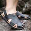 Men Brown Flats Slippers Summer Outdoor Wide Head Hiking Sandals Retro Black Leather Closed Toe Beach Shoes Plus Size