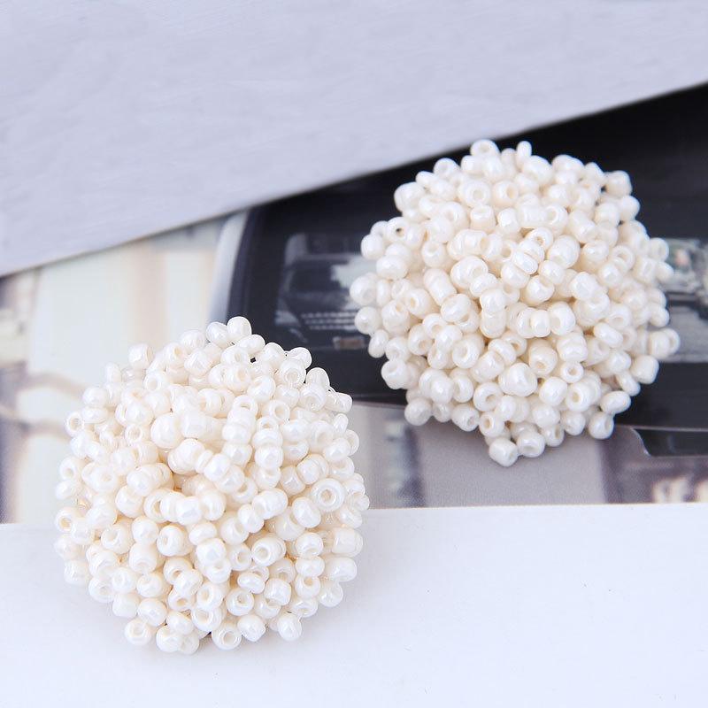 

Bohemian Colorful Seed Bead Round Stud Earrings for Women Ethnic Style Handmade Acrylic Earring Female Jewelry білий