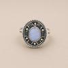 Blue Lace Agate Ring, Oxidized 925 Sterling Silver Oval Gemstone Ring, Vintage Boho Statement Ring, Handmade Tribal Jewelry