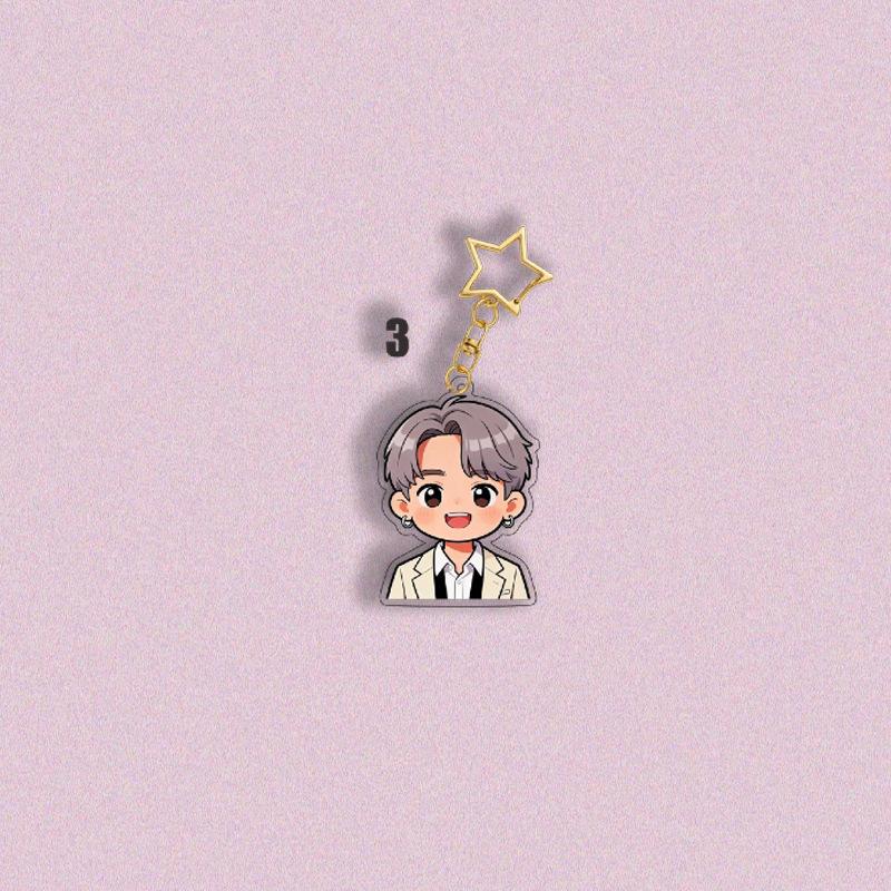 7pcs BTS Formal Suit Cartoon Acrylic Keychain, Bangtan Boys Cartoon Figure Keyring with Gold Star Charm, Kpop Idol Bag Accessory for ARMY Fans