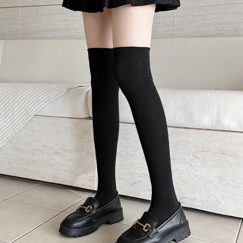 Women's Black Over-the-Knee Cotton Socks - Breathable, Antibacterial, Slimming JK Style