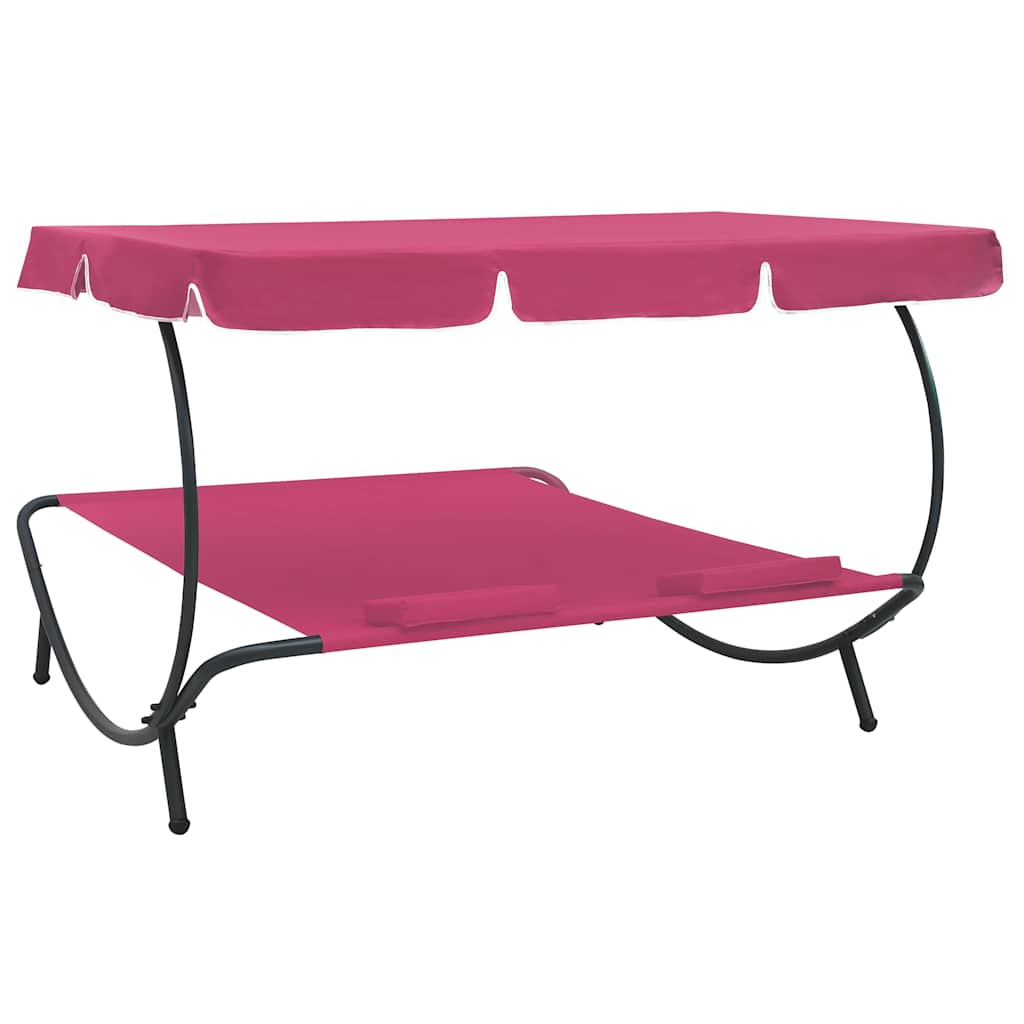 vidaXL Sun Lounger with Sun Canopy and Cushion Pink