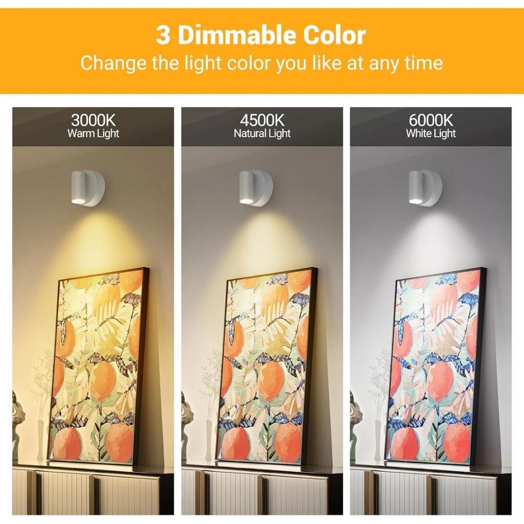 LED Magnetic Wall Light with 3 Color Touch Controlled Dimming Options, Suitable for Indoor Reading/outdoor/dining/bedroom/bar