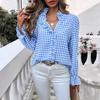 2026 Spring Plaid Ruffle Cardigan: Women's Stand Collar Long Sleeve Shirt