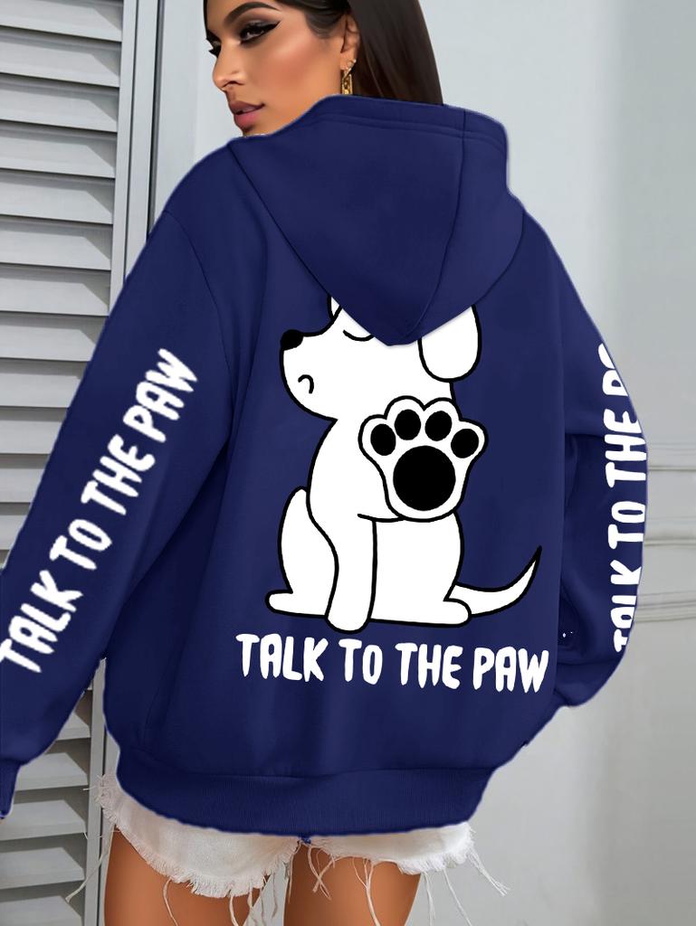 Talk To The Paw Cartoon Dog Printwomens Hoodies Loose Y2K Hoody Fleece Pocket Hoodie Autumn Multicolor Female Sportswear