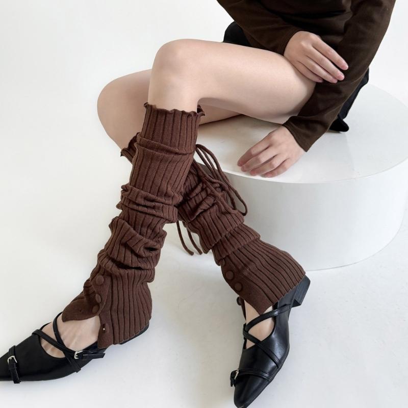 Ribbed Knit Thigh High Footless Long Socks with Button Detail Split Designs Over Knee Leg Warmers for Dance Enthusiasts
