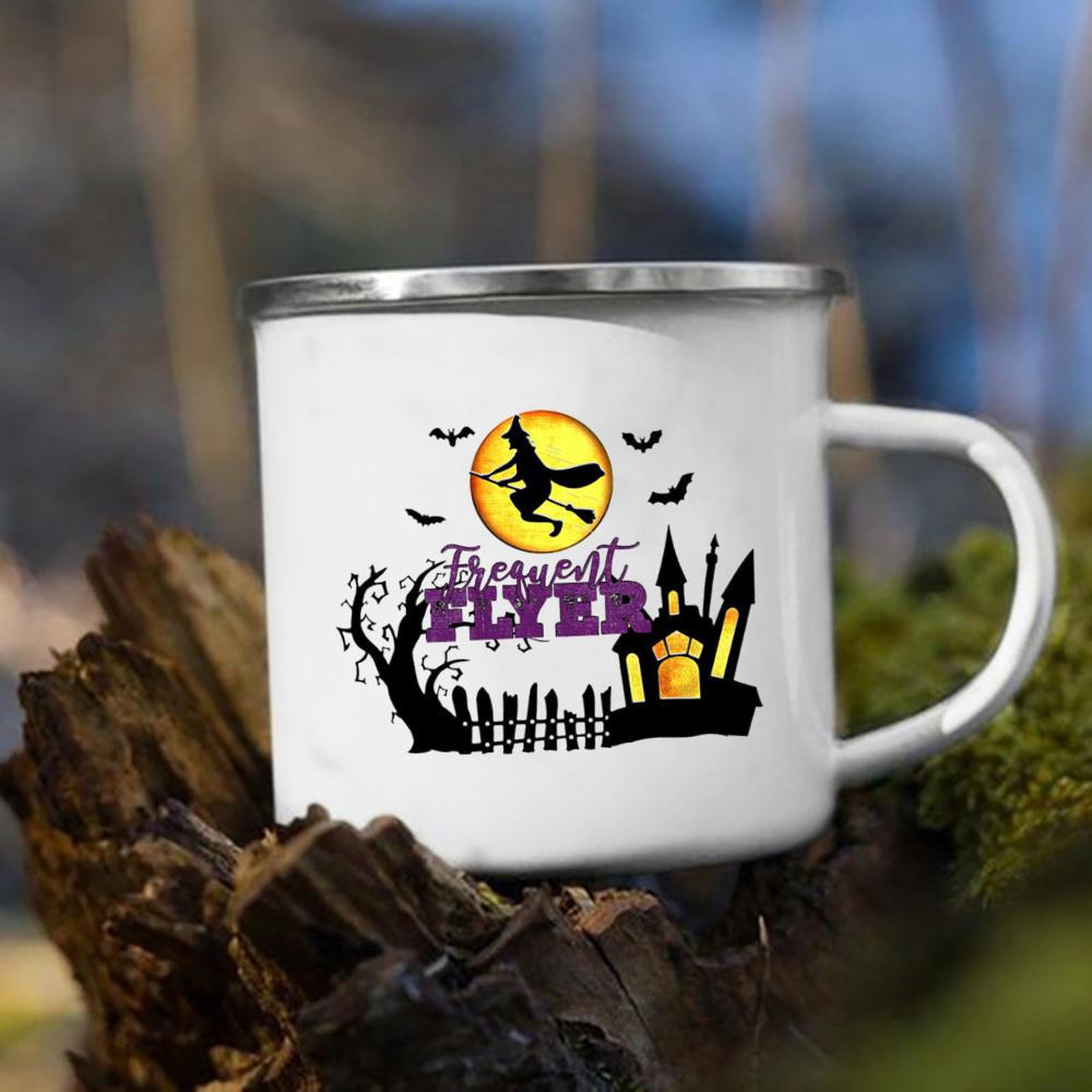 Čarodějnice dýně potisk hrnek retro Halloween smaltované ucho šálky Káva Čaj mléko Hrnky párty Kuchyň dekorovat zábavný dárek pro děti