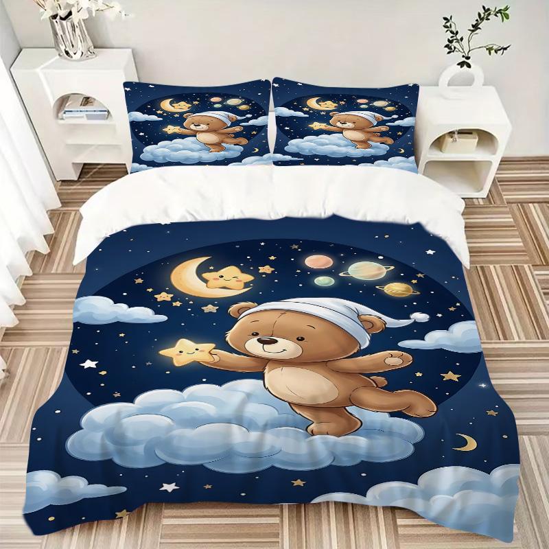 Bear Dreams Clouds Print 3Pcs Bedding Setduvet Cover With 2 Bedropillowcase Home Birthday Gift