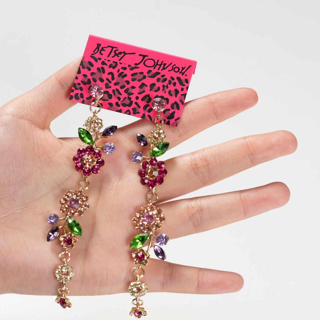 Multi-layer alloy diamond petal earrings, bohemian vintage flower fringed earrings