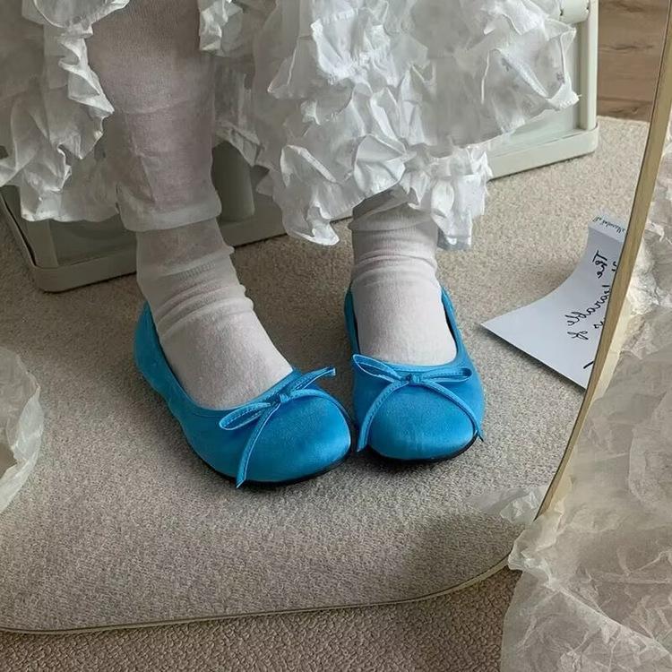 Round Head Ballet Single Shoes Women's 2025 Spring and Autumn New French Flat-bottomed Blue One-pedal Soft-soled Mary Jane Shoes