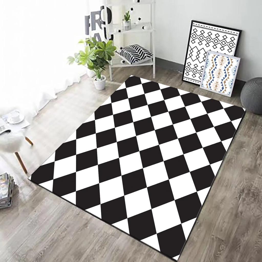 Black and White Grid Carpet Area Rug for Living Room Decoration Teenager Rugs for Bedroom Non-slip Carpets Home Decor Floor Mat
