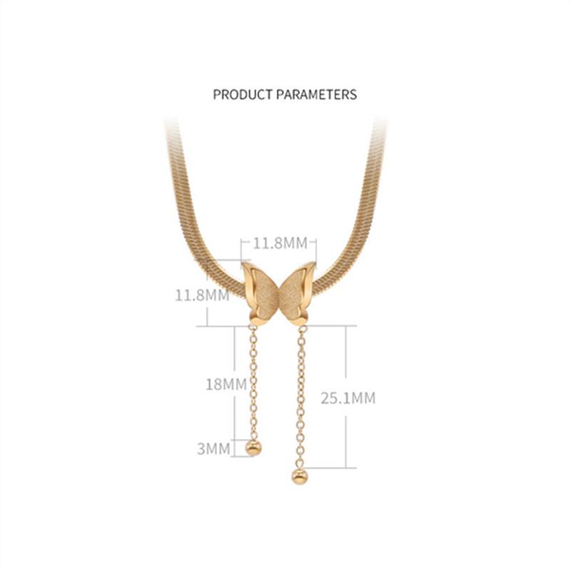 Small and Luxury Fashion Snake Bone Necklace Gold Titanium Steel Tassel Necklace Women's Stainless Steel Plated Frosted Butterfly Pendant