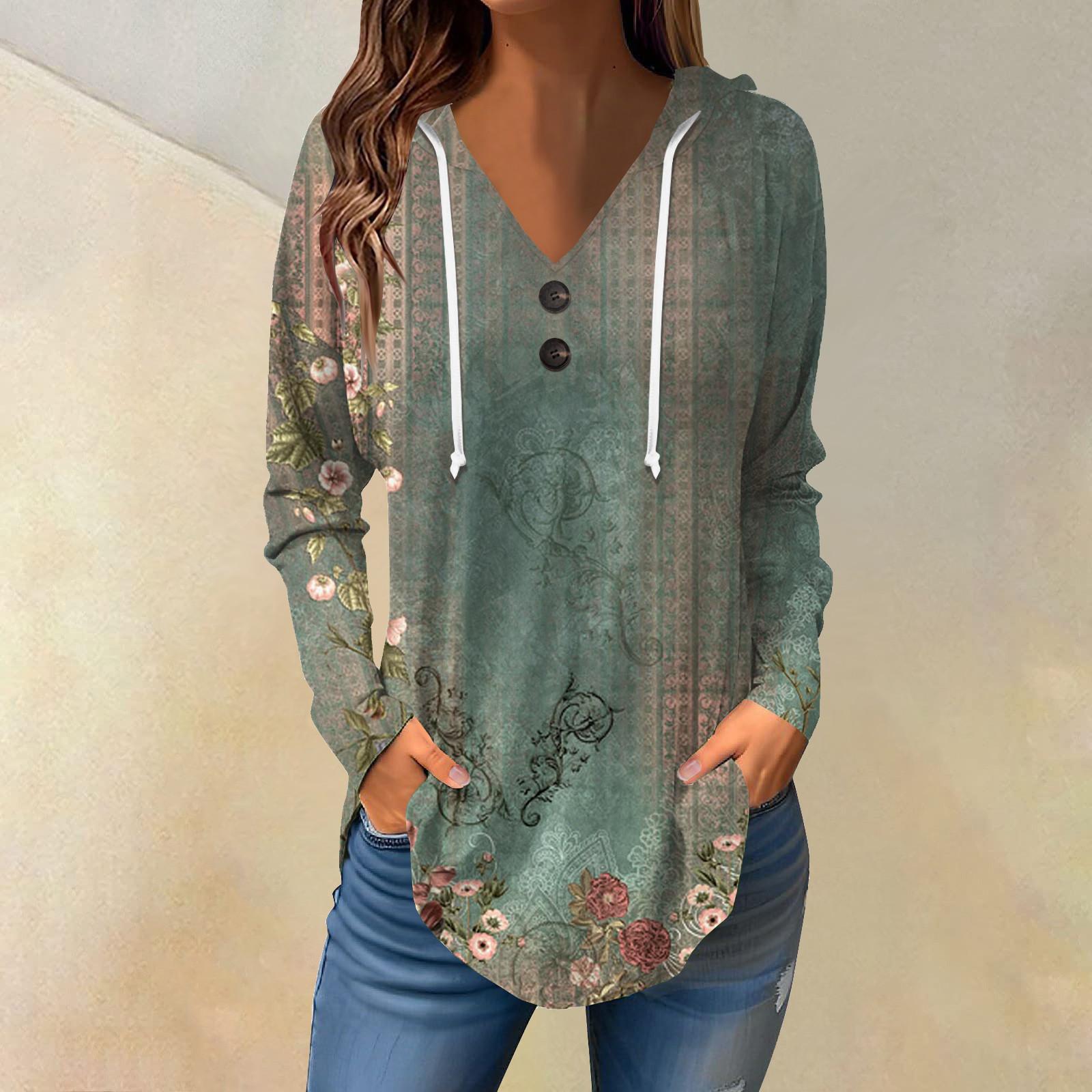 

Женские повседневные модные однотонные толстовки с капюшоном на пуговицах и длинными рукавами с V-образным вырезом L