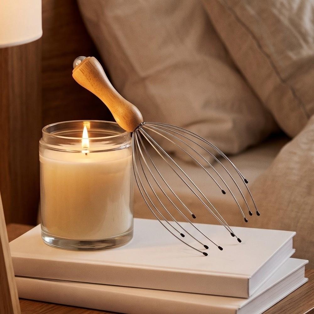 Round Tip Head Massager Wood Handle Head Scratcher Flexible Scalp Relax Tool Home Stress Relief