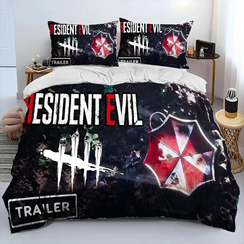 3D R-Resident Evil Games Gamer Comforter Pościel, Poszewka na kołdrę Poszewka na poduszkę, King Queen Size Pościel Zestaw Chłopców