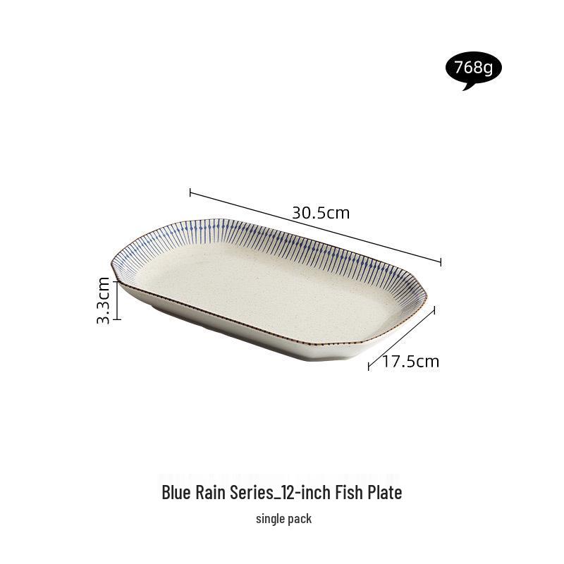 Japanese Retro Ceramic Fish Rice Bowl & Plate Set