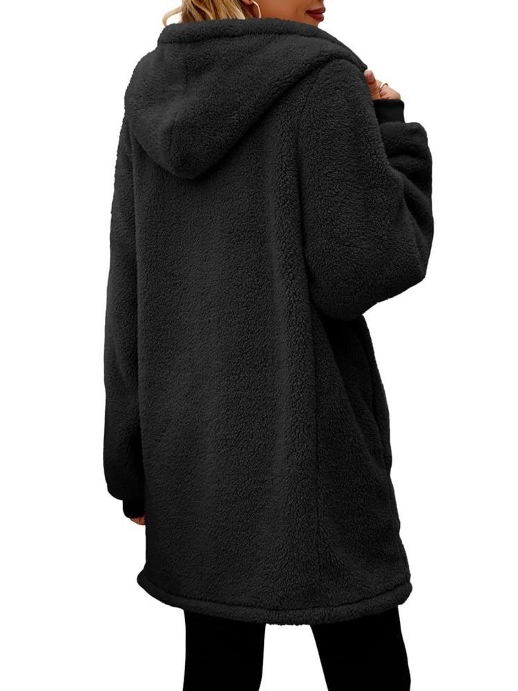 Winter loose plush women's long sleeved hooded zipper cardigan jacket