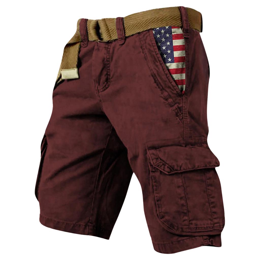 Shorts Masculinos de Verão Estampados para Exterior Shorts Masculinos Largos com Múltiplos Bolsos