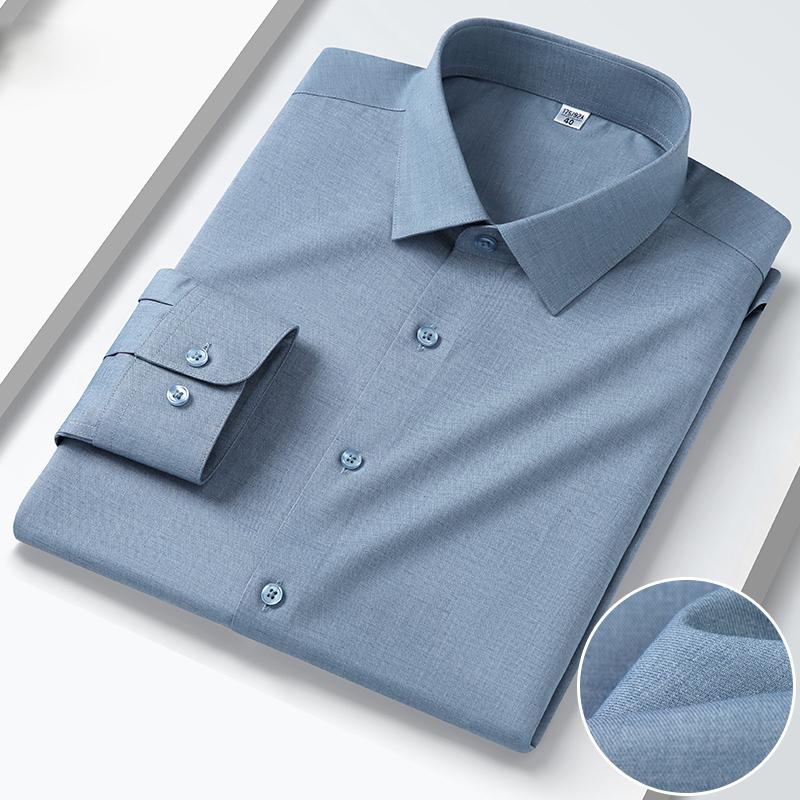 High Quality Modal Linen Business Mens Formal Shirts Long Sleeve  Elastic Solid Comfortable Male Dress Shirt
