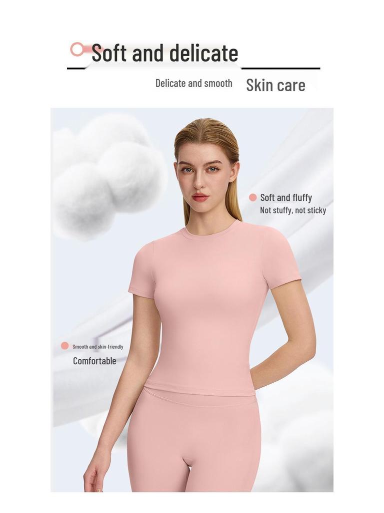 Bare-Feel Five-Piece Yoga Set: Long & Short Sleeve Tops, Chest Pads, Tight Slimming High-Waisted Pants.