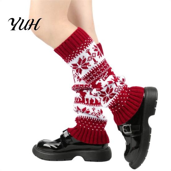 Holiday Gift for Her Christmas Knitted Leg Warmers Women, Soft Ribbed Boot Socks with Elastic Leggings Winter Snowflake And Deer Patterns, Thermal