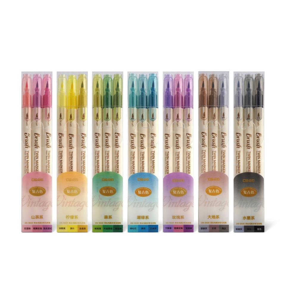 3 stücke Retro farbe Twin Marker Stifte Set Pinsel Zeichnung Feine Liner Tinte Auf Wasserbasis Mischbare Aquarell Kunst Malerei Schule a6133