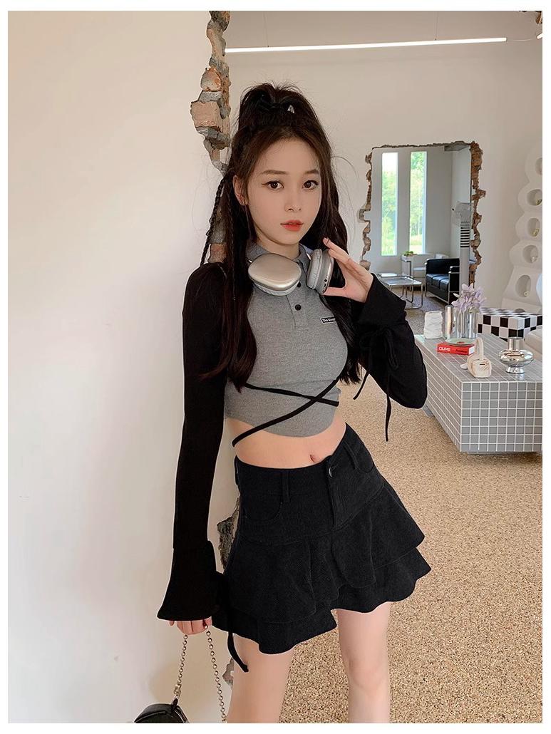 

2024 Корейская вельветовая юбка А-силуэта с высокой талией для женщин – Осенне-зимний тренд S чёрный